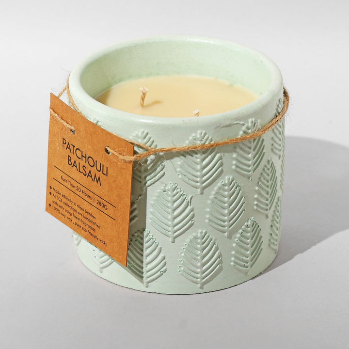 Concrete Jar Candle Leaf Design The Cosmic Aroma